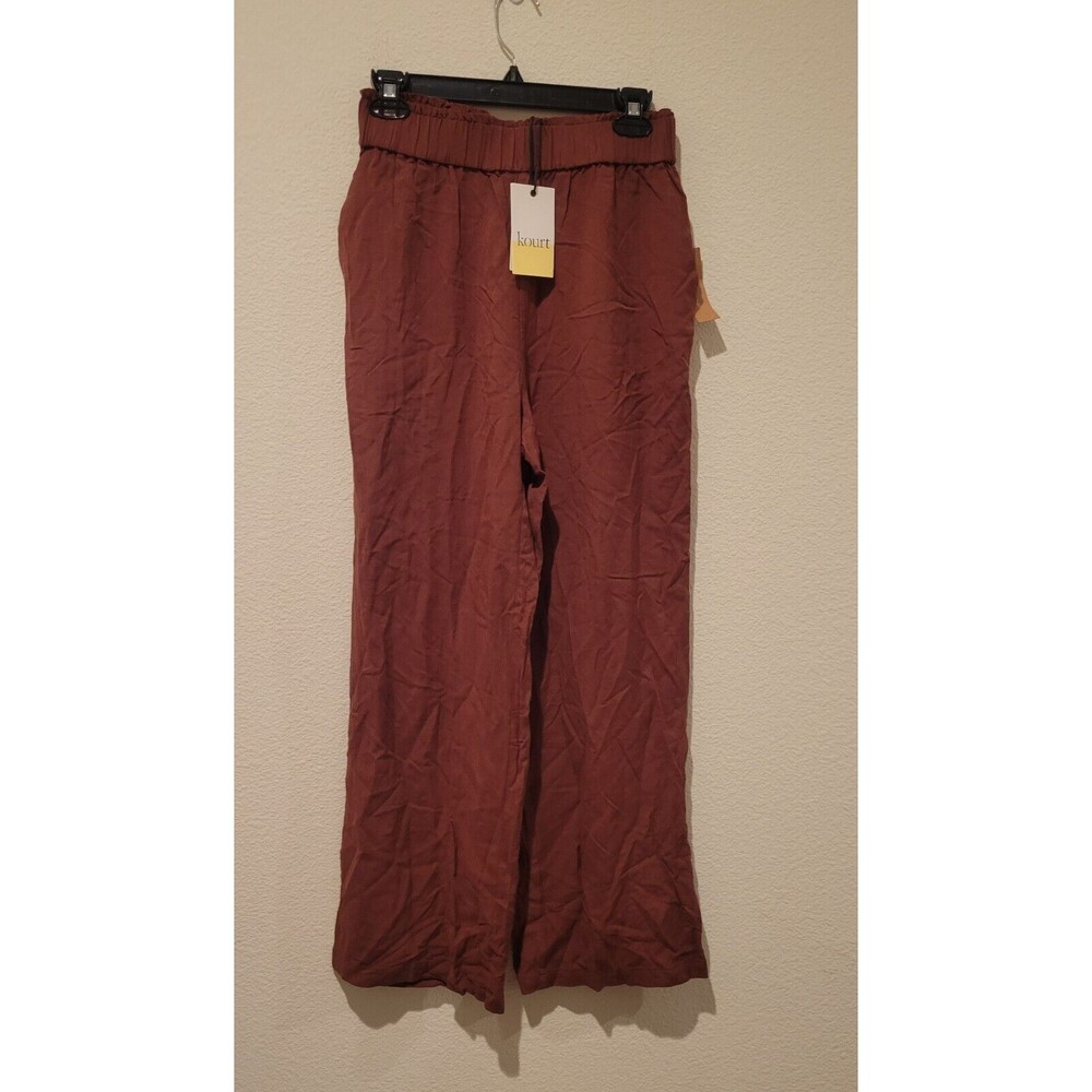 NWT Kourt Linen Blend Pull on  Brown High rise Wide Leg pants women Medium